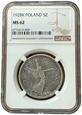 5 złotych 1928 r. - NIKE (z przesuniętym znakiem mennicy) - NGC MS62