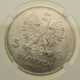 5 złotych 1928 r. - NIKE (z przesuniętym znakiem mennicy) - NGC MS62