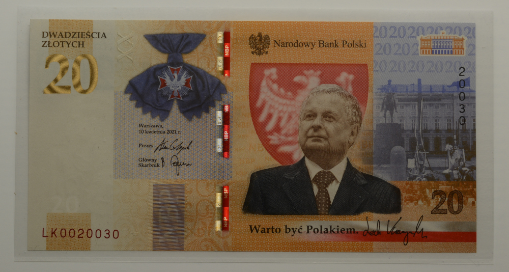 Banknot - 20 złotych 2021 r. - Lech Kaczyński - LK0020030