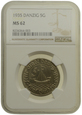 Wolne Miasto Gdańsk - 5 Guldenów 1935 r. - Koga - Grading NGC MS62