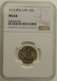 K018 - 20 groszy 1923 r. - Grading NGC MS64