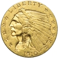 USA, 2 1/2 dolara, Głowa Indianina, 1910, ładne
