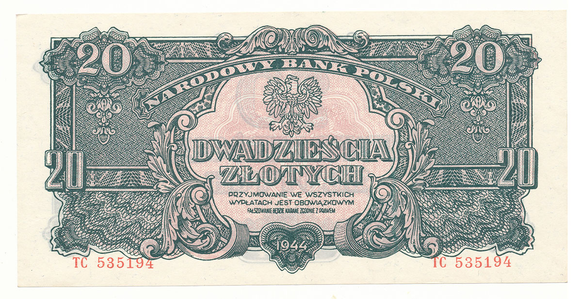 Polska Banknot 20zł 1944