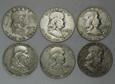 USA Zestaw 6 Srebrnych monet 1/2 Dolara Half Dollar  Beniamin Franklin