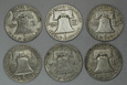 USA Zestaw 6 Srebrnych monet 1/2 Dolara Half Dollar  Beniamin Franklin