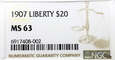 426 .USA, 20 Dolarów, Liberty Head 1907 rok NGC MS63