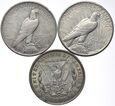3 x dolar - 1921 Morgan; 1922, 1923 Peace