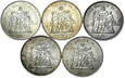 Francja, 50 Franków, Herkules 1974-78 ,  zestaw 5 sztuk