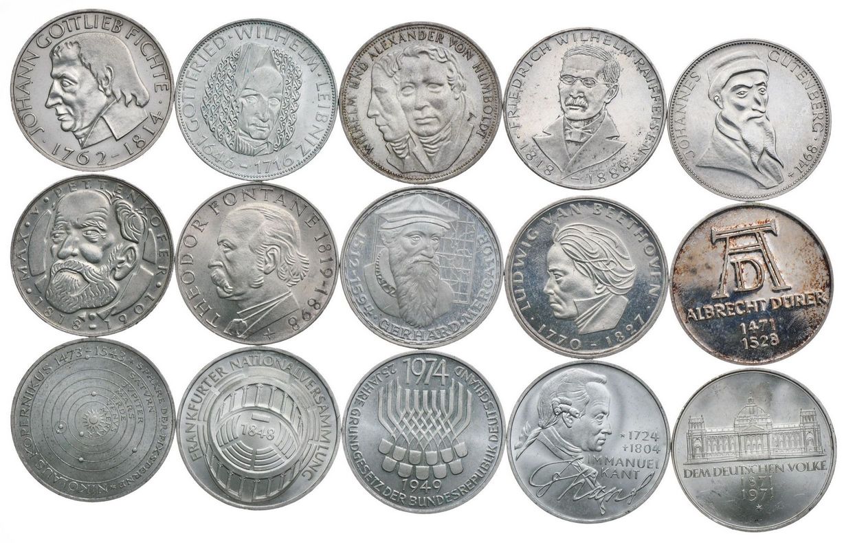 kolekcja 24 monet 5 markowych od Fichte do Instytutu Archeologicznego