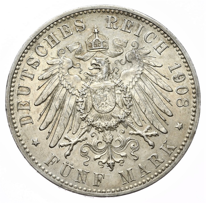 Niemcy - 5 marek 1908r. - Wirtembergia - Wilhelm II (1296)