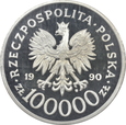 POLSKA, 100000 złotych 1990, SOLIDARNOŚĆ - gruba 