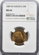 (D) SZWECJA, 20 koron 1889, NGC MS64