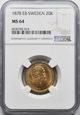(D) SZWECJA, 20 koron 1878, NGC MS64
