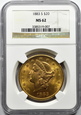 USA, 20 dolarów 1883 S NGC MS62