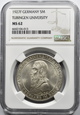 NIEMCY, 5 marek 1927 F, UNIWERSYTET W TYBINDZE,  NGC MS62