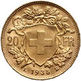 17. Szwajcaria, 20 franków 1935 LB