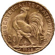 1067. Francja, 20 franków 1908, Kogut