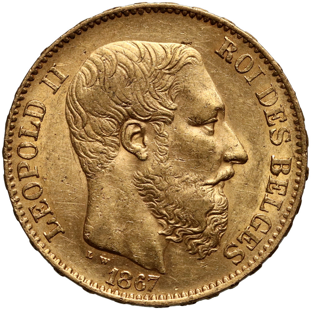 5. Belgia, Leopold II, 20 franków 1867