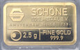 Złoto, sztabka, 2,5 g Au999, Schone Amsterdam, Czołg
