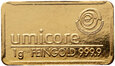Sztabka złota, 1 g Au999, Umicore