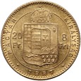 Węgry, Franciszek Józef I, 20 franków / 8 forintów 1887