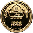 Mongolia, 1000 tugrików 2008, Wielki Mur Chiński, 1,00 g Au999
