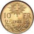 Szwajcaria, 10 franków 1922 B, Helvetia