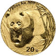 Chiny, 20 juanów 2001, Panda, 1/20 uncji złota