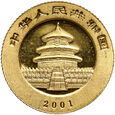 Chiny, 20 juanów 2001, Panda, 1/20 uncji złota