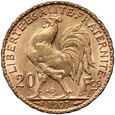 Francja, 20 franków 1907, Kogut