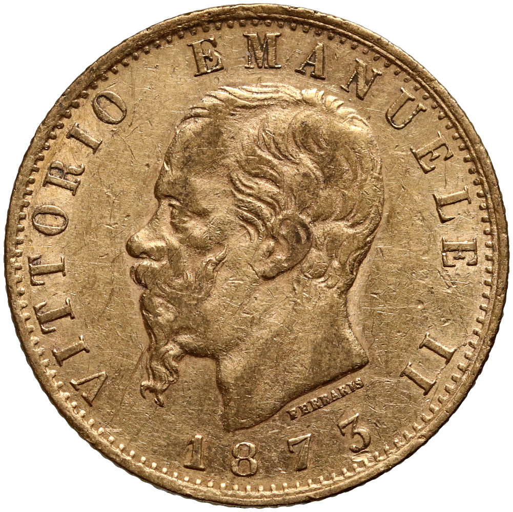 22. Włochy, Wiktor Emanuel II, 20 lirów 1873