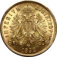 Austria, Franciszek Józef I, 8 florenów/20 franków 1892, Nowe bicie