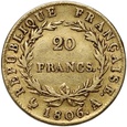 Francja, Napoleon I, 20 franków 1806 A, Mała głowa, Paryż