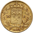 Francja, Ludwik XVIII, 20 franków 1824 W, Lille