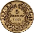 Francja, Napoleon III, 5 franków 1867 BB, Strasburg