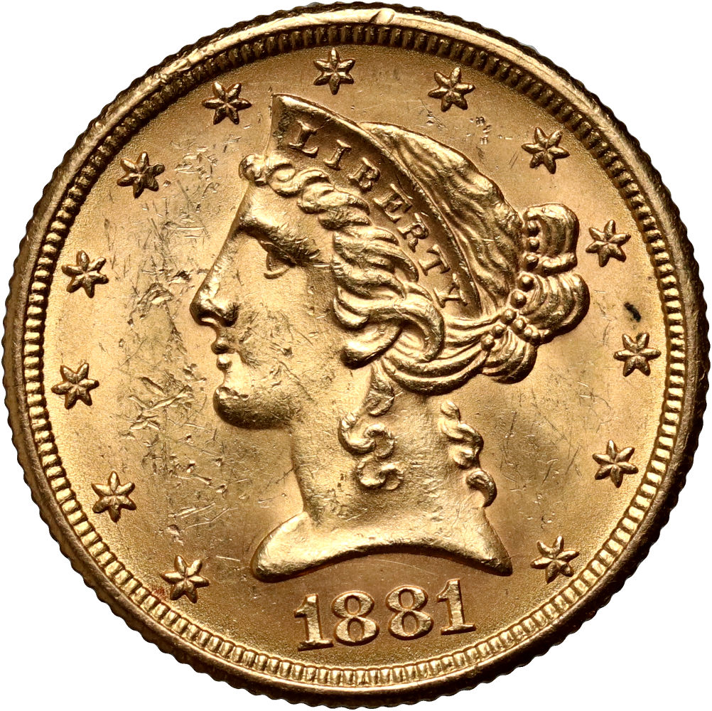 USA, 5 dolarów 1881, Filadelfia, Liberty
