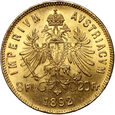 Austria, Franciszek Józef,  8 florenów/20 franków 1892, Nowe bicie