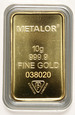 Szwajcaria, złota sztabka, 10 g Au999, Metalor