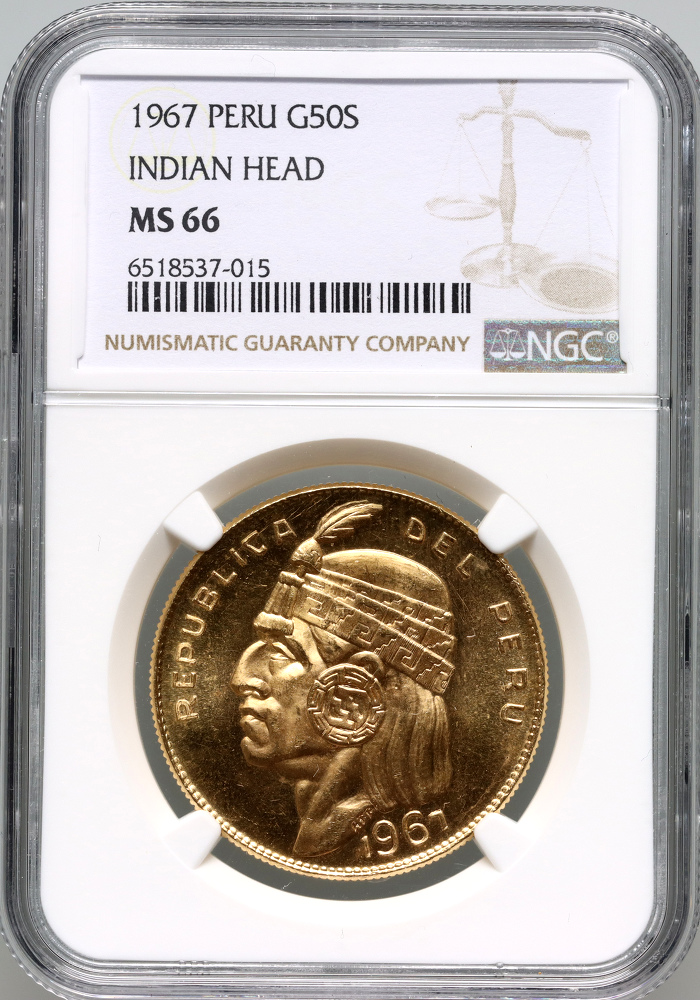 Peru, 50 soli 1967, Indianin, NGC MS66