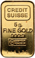 Szwajcaria, sztabka, 5g Au999, Credit Suisse 
