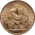 Francja, 20 franków 1907, Kogut
