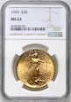 USA, 20 dolarów 1924, St. Gaudens, NGC MS63