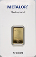 750. Szwajcaria, sztabka, złoto, 5 g Au999, Metalor