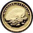 Australia, Elżbieta II, 5 dolarów 2007, Kolczatka, 1/25 uncji złota