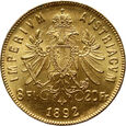 Austria, Franciszek Józef I, 8 florenów/20 franków 1892, nowe bicie
