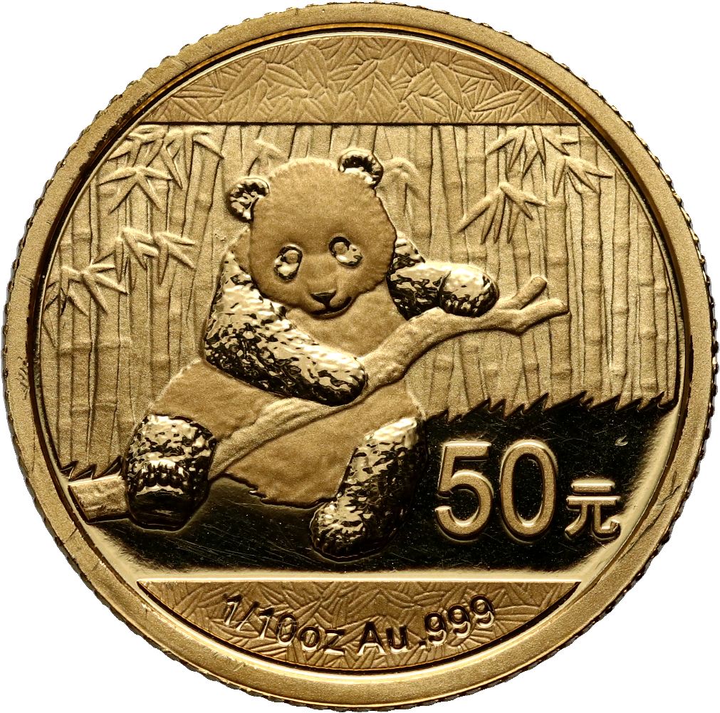 Chiny, 50 yuan 2014, Panda, 1/10 uncji