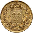 732. Francja, Ludwik XVIII, 20 franków 1818 W, Lille