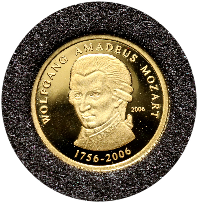 Togo, 1500 franków 2006, Mozart, 1/25 uncji Au999