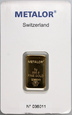 427. Szwajcaria, sztabka, złoto, 5 g Au999, Metalor