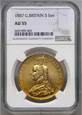 Wielka Brytania, Wiktoria, 5 funtów 1887, Jubileusz, NGC AU55